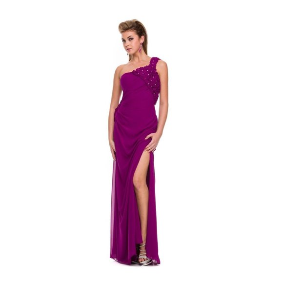 NWT Nox Anabel One Shoulder side slit formal bodycon gown, M, L, Magenta - Picture 3 of 4